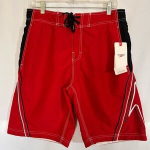 Speedo Men’s Board Shorts Swim Trunks Size M Red Pepper Black White 7840261 NWT